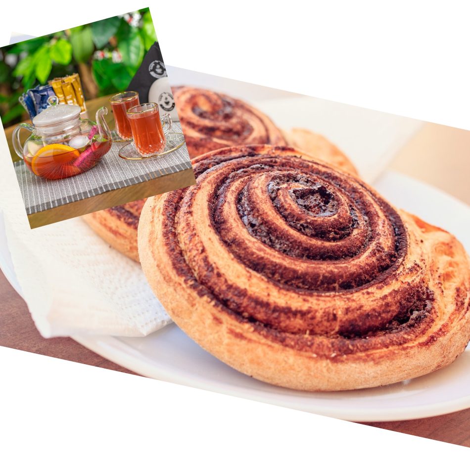 Warm passion tea with Cinnamon roll